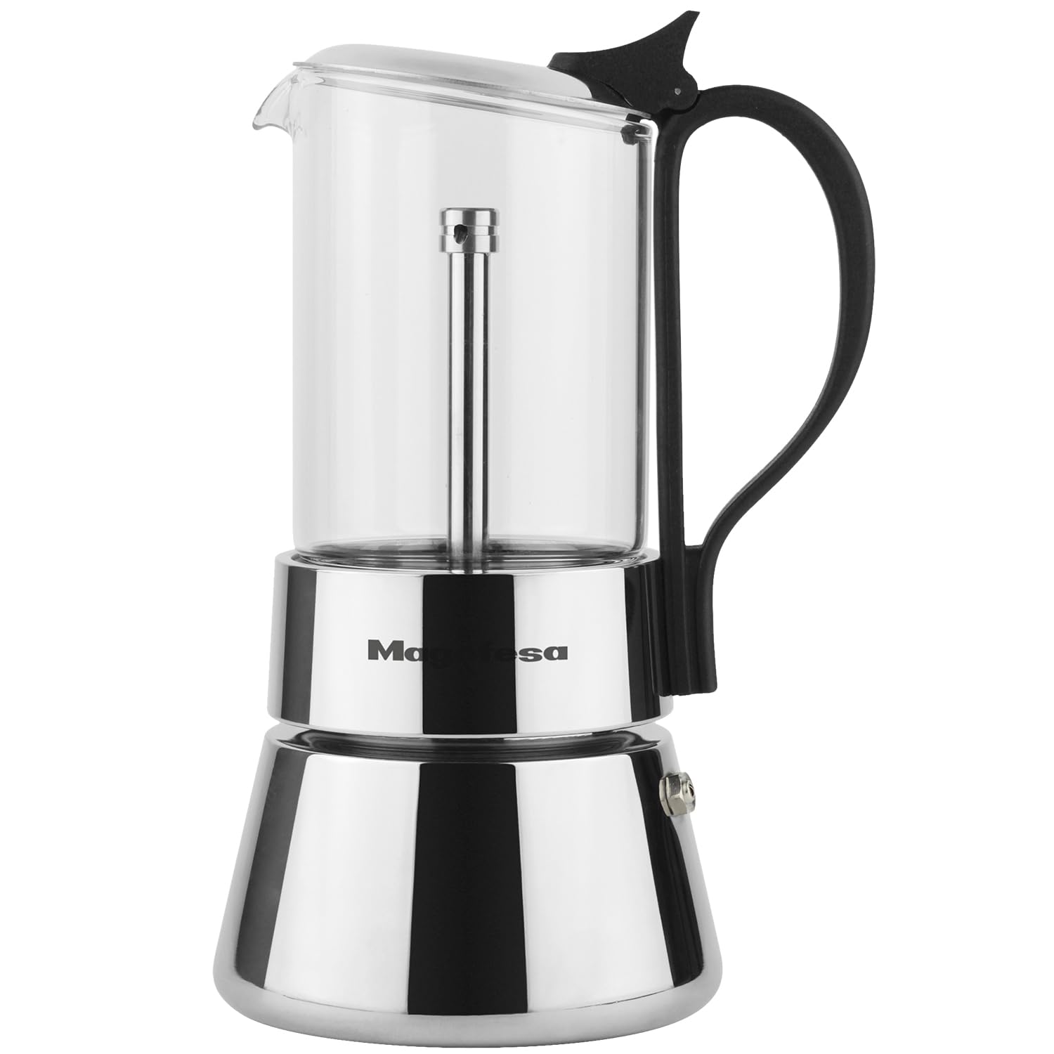 MAGEFESA Guinea Italienische Kaffeemaschine für 4 Tassen, 200 ml, Edelstahl und Glas, moderner Stil, Induktion, alle Herdarten, ergonomischer Griff