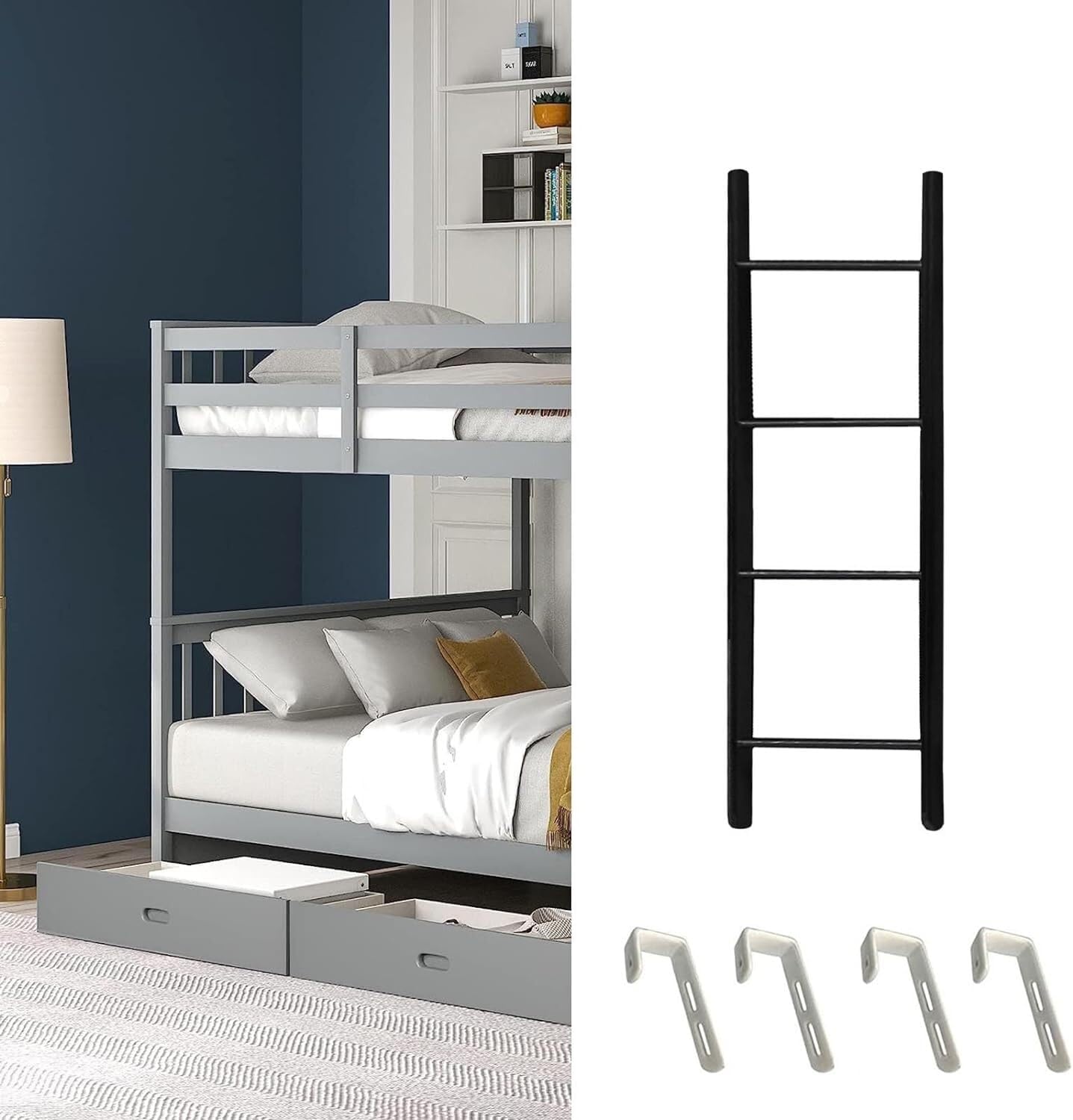 Metal Bunk Ladder Black Hanging Bed Step Ladder Camper Ladder Replacement Ladder with Hooks(130cm(51"))