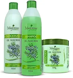 Kit Alecrim Maycrene Crescimento e Anti Queda e Caspa Shampoo 500ml Condicionador 500ml Máscara 500g