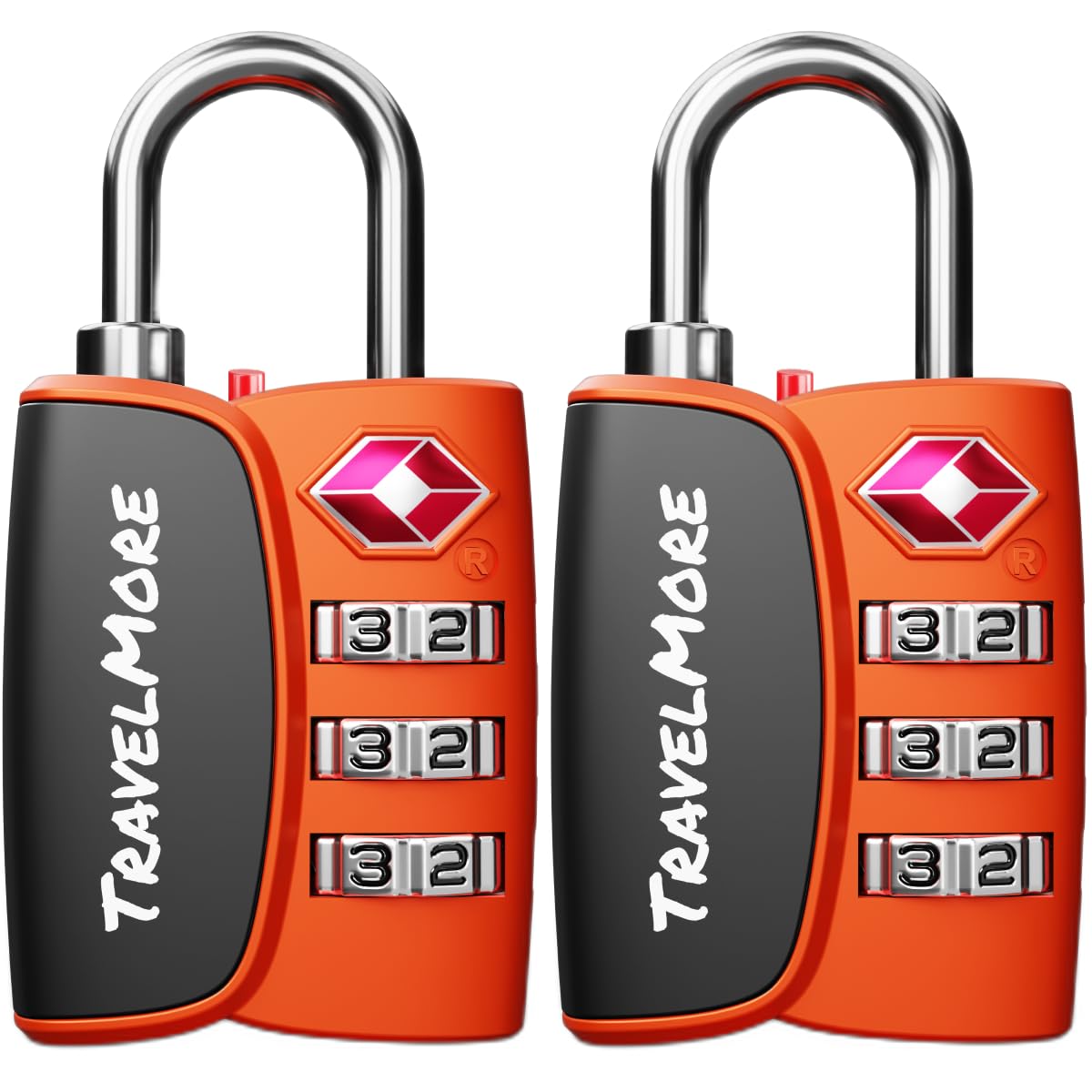 Travelmore Orange 2-Pack Tsa Approved 3-Digit Luggage Locks With Open Alert Indicator For Travel Suitcases & Baggage | Luggage Locks | Tsa Locks |