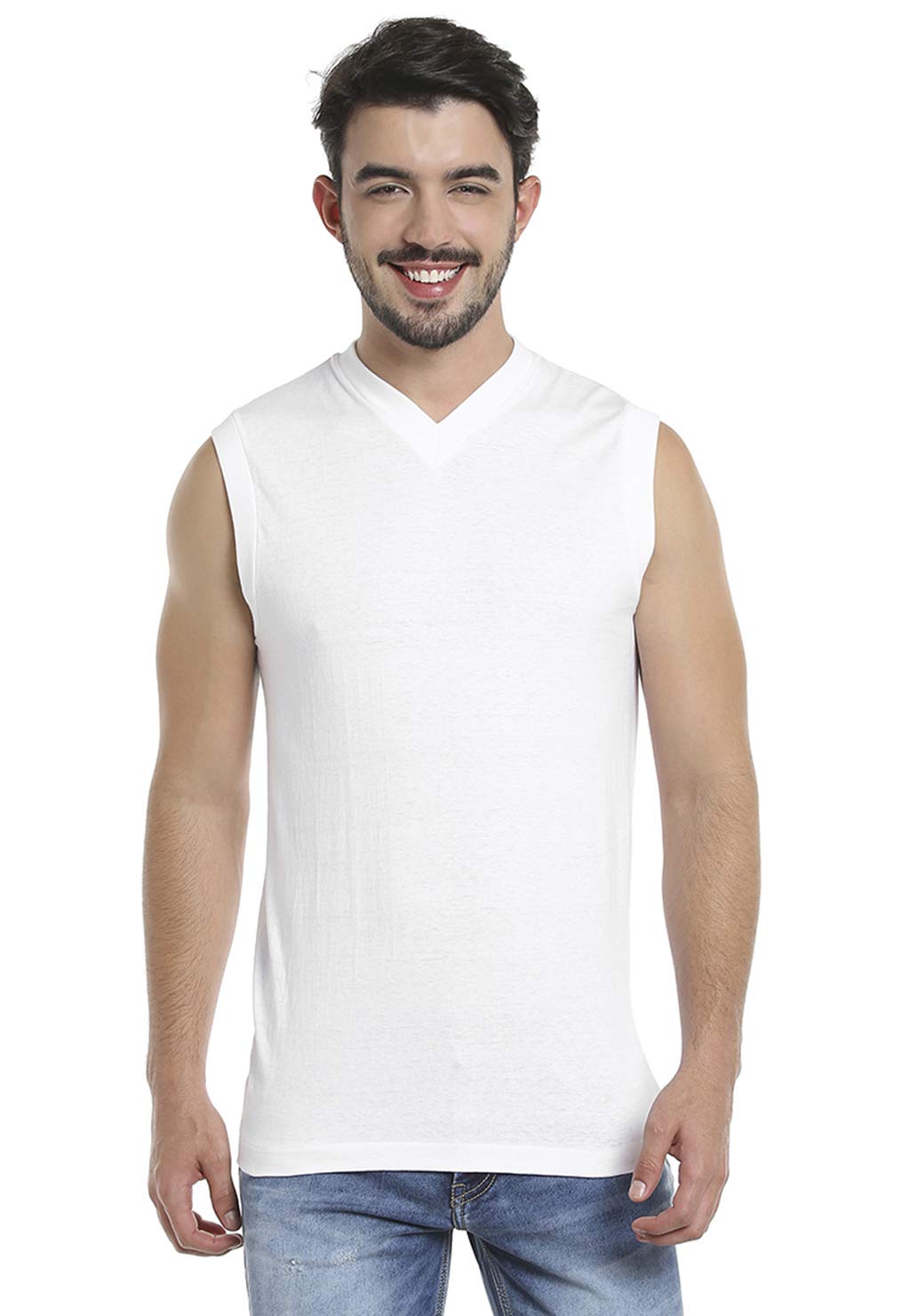 Men's 100% Combed Cotton V-Neck Sleeveless T-shirt Vest Tank Top Gym