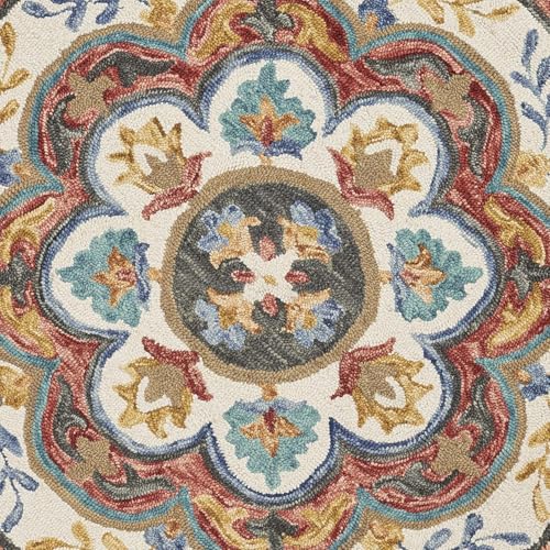Image of Sifa Carpet Traditional Floral Round Area Rug - Hand-Tufted New Zealand Wool Circular Carpet for Dining Room & Bedroom Weight -6 Pund, Size-3x3 Feet (36x36 Inch Round)