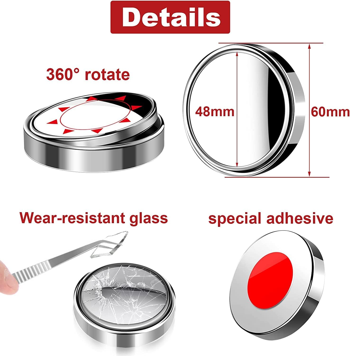 DLEST 360° Rotatable Field Of View, Convex Wide-Angle Car Blind Spot Mirror HD Outer Crystal Glass Waterproof Durable Traffic Safety, Suitable For All Types Of Cars & Truck - Image 3 thumbnail