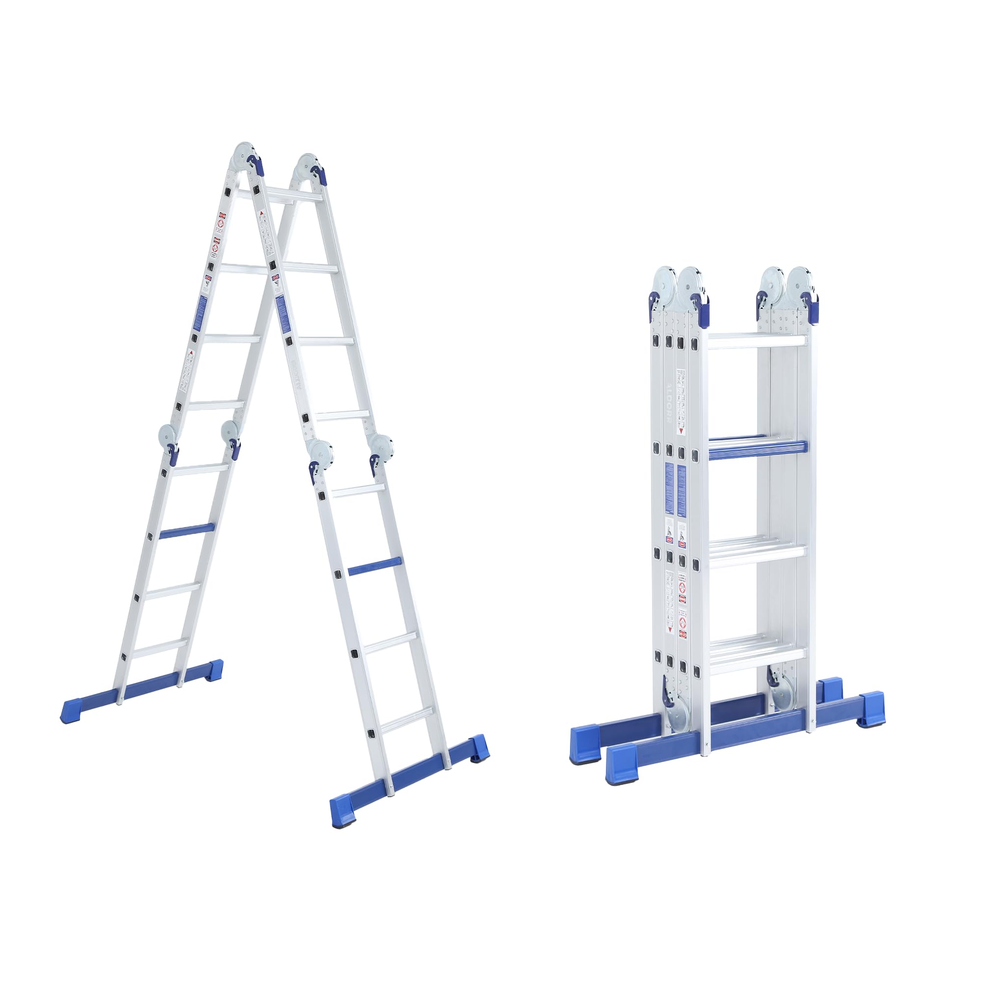 Aldorr Aluminium 4X4 Folding Ladder Aluminum - Multi-Purpose - Load Capacity Up To 150Kg - Foldable - Safe And Reliable (En131) - Extendable Ladder - 330Lb / 150 Kg