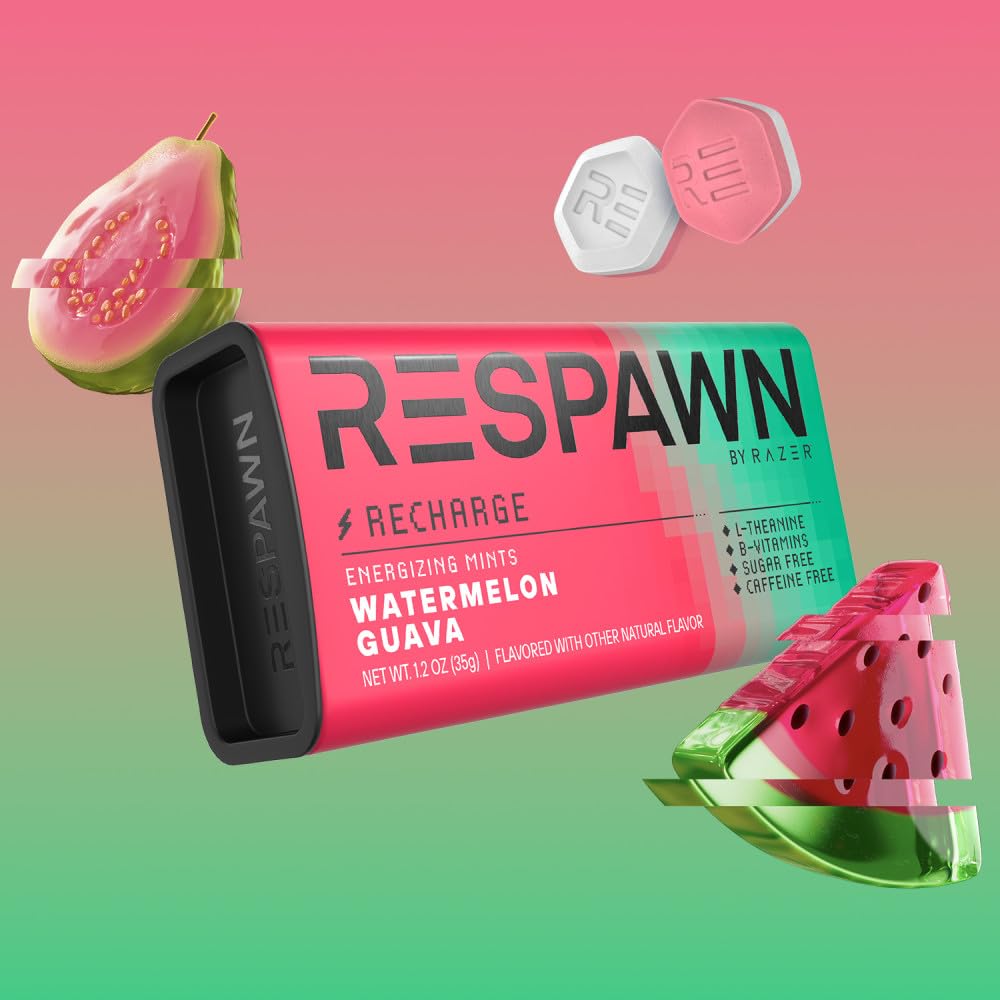 RESPAWN by Razer RECHARGE​ Menta de sandía y guayaba sin azúcar, paquetes de 28 g, 8 unidades