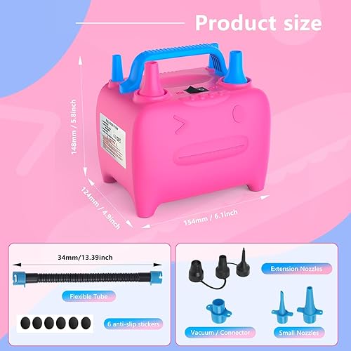 Miniatura 6 de OWill Balloon Pump Electric, Multipurpose Balloon Inflator Electric Air Pump, Portable Dual Nozzle Balloons Air Pump Electric 600W Blow Machine for