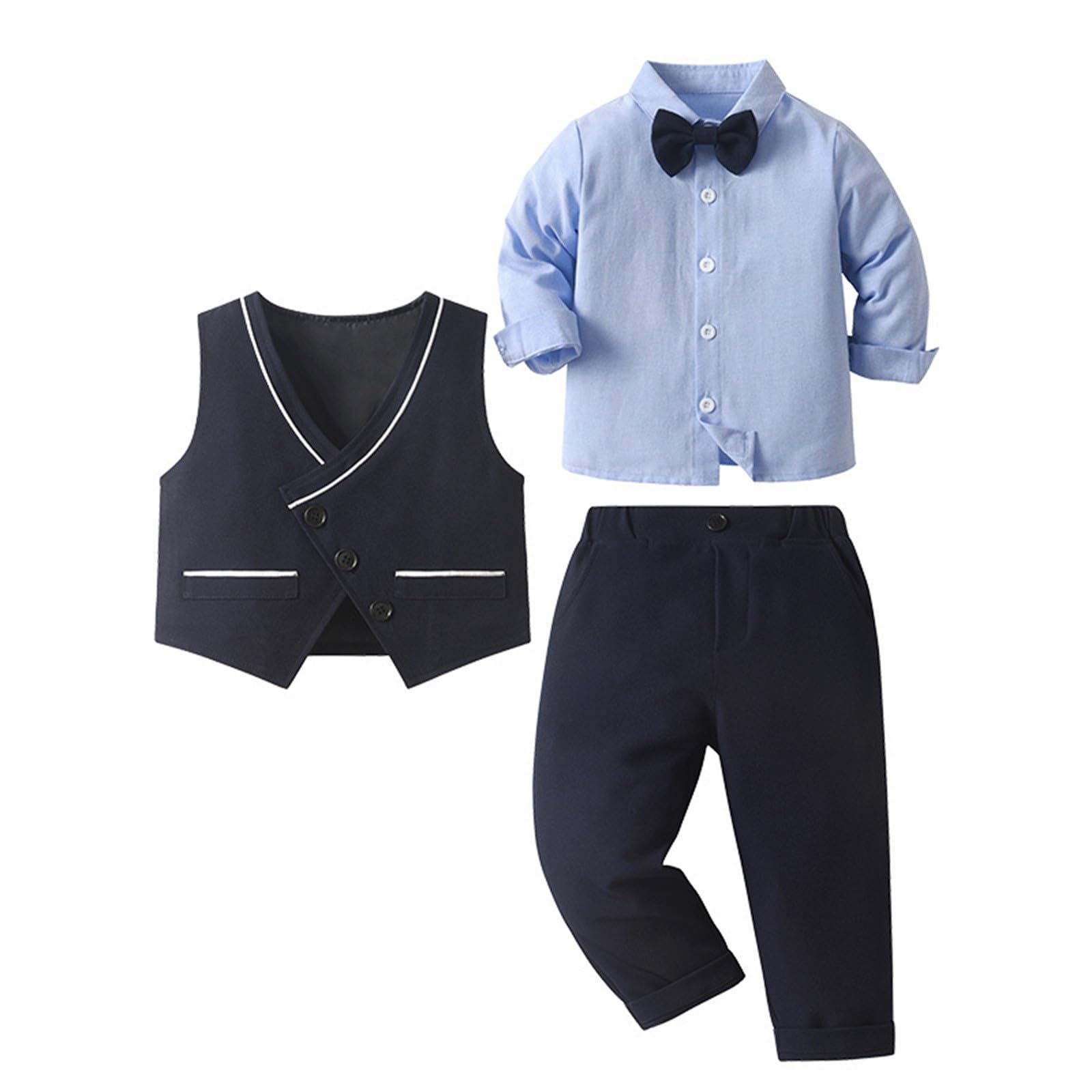 Ensemble Garçon, Tenue de cérémonie 3 pièces pour Petit garçon : Gilet et Pantalon habillé, idéale pour Une fête de Premier Anniversaire ou Une séance Photo de baptême.