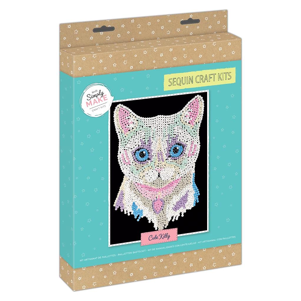Simply MAKE Sequin Craft Kit - Cute Kitty Design for Kids and Adults, Vibrant Sequins for Mosaic Crafts, Pin Art Sequins for Crafting, Perfect for Adult Crafts - Sequin Art & Craft Kit