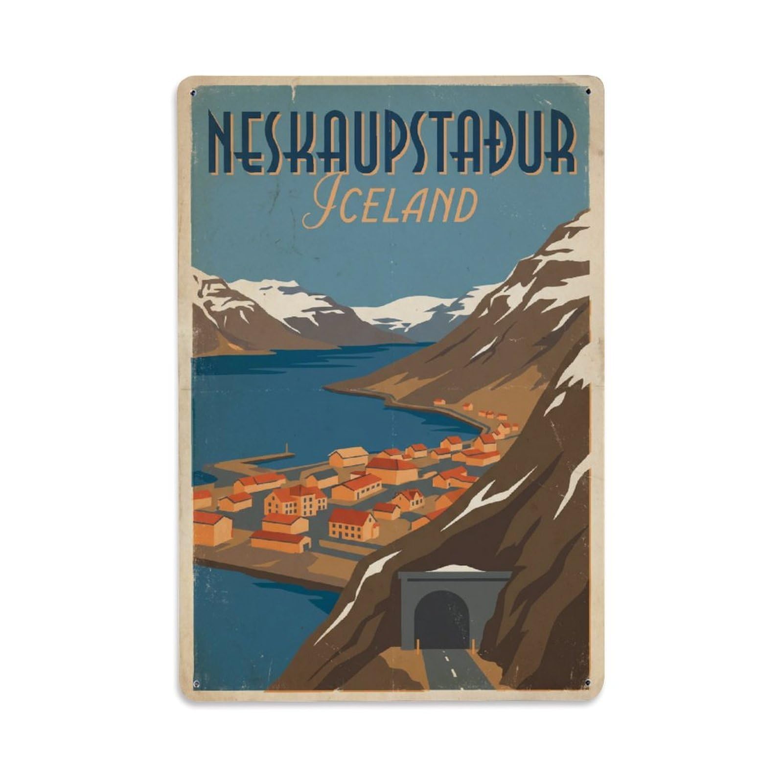 Este 8X12inch Style Vintage Travel Neskaupstadur Iceland Isolated Metal Tin Sign