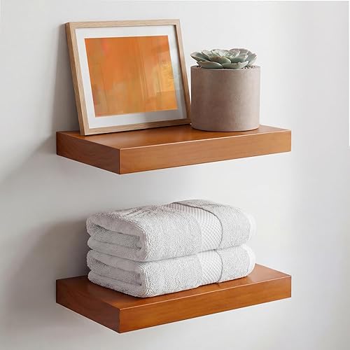 Vista 51 de Homeforia Estante flotante de nogal de 12 pulgadas, estantes flotantes pequeños de madera real maciza de alta gama de 12 pulgadas para montaje