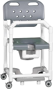 IPU ELT817 P FRLB Elite Shower Chair Commode with Footrest and Lap Bar for use Over existing Toilet, Bedside, and in the Shower Gray