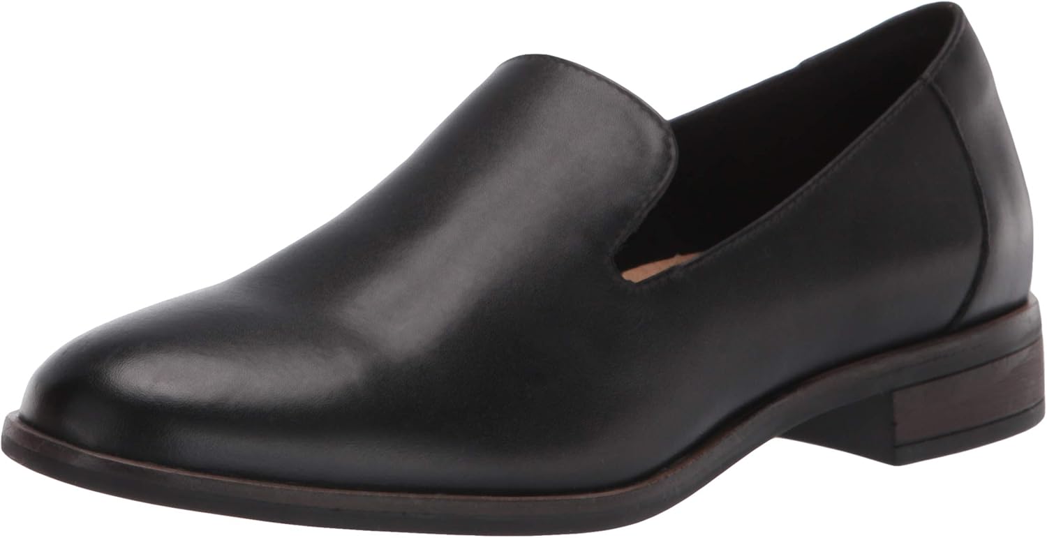 Clarks Women's Trish Driving Style Loafer, Black Leather, 6 Wide