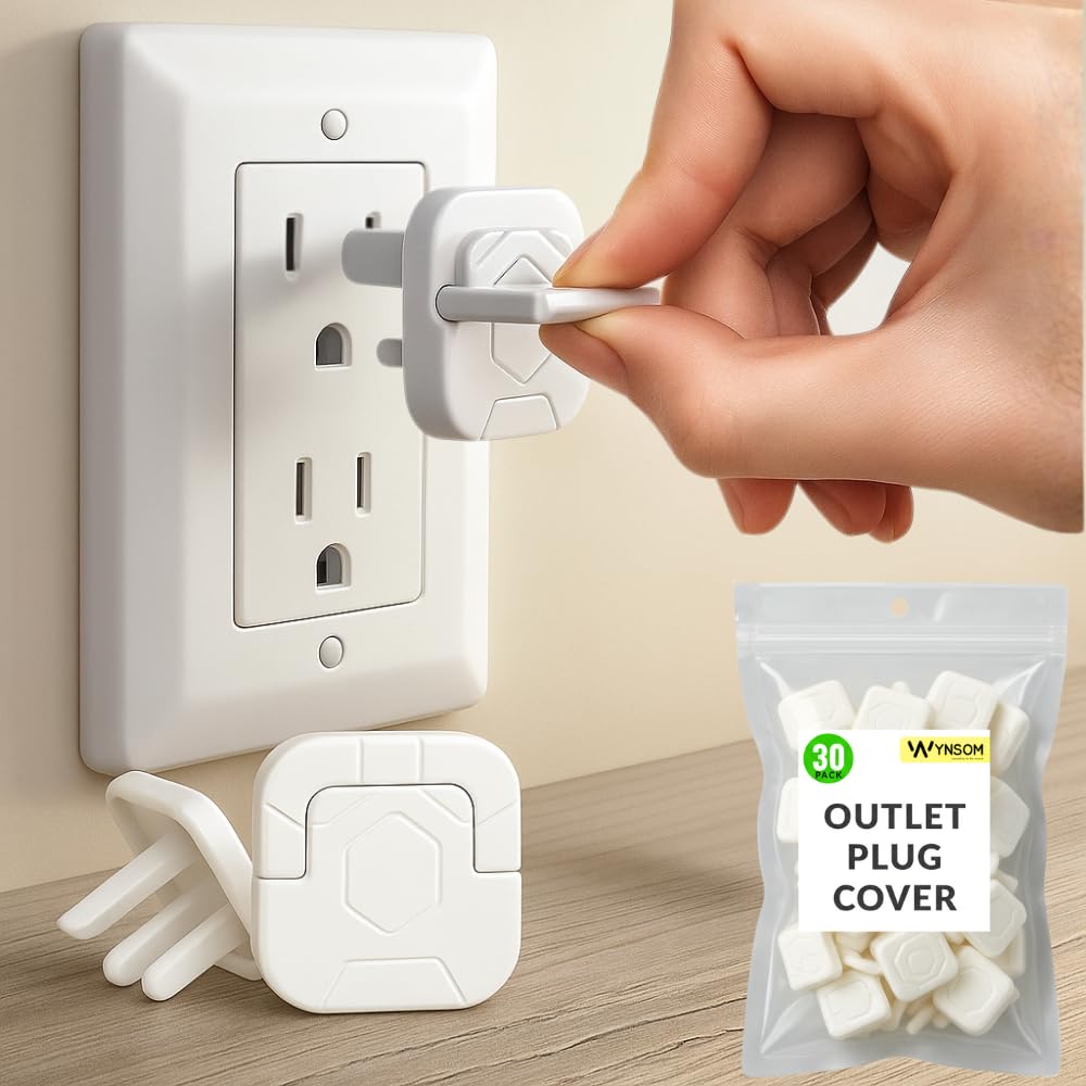 30 Pack Outlet Covers Baby Proofing with Pull Handle- Plug Covers Baby Proofing- White Baby Proof Outlet Covers 3 Prong Child Proof Outlet Cover-