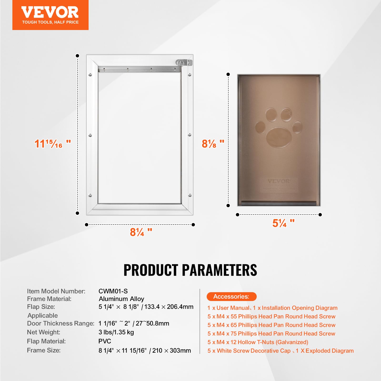 VEVOR Puerta para Mascotas Fuerte y Duradera, Marco de Aluminio, Panel de Cierre de Metal, Adecuada para Perros Interiores y Exteriores