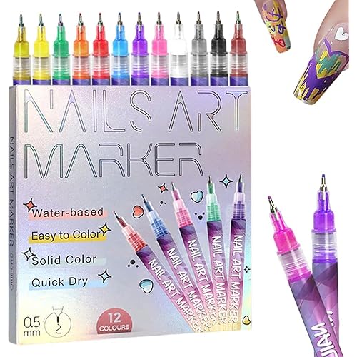 12 Colors Nail Art Pens Set, Nail Art Markers Polish Pen for 3D Nail Art, Drawing Painting Liner Brush for DIY Nail Art Beauty Adorn Manicure Tool (12 colors)