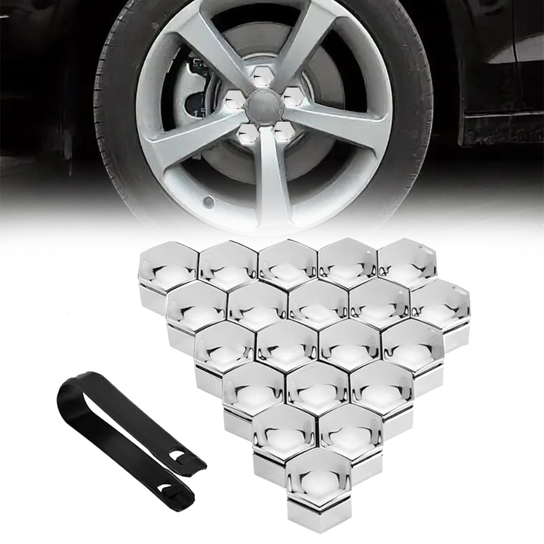 ONEMAJI 20Pcs Wheel Nut Covers for VW Tiguan 2 II & Allspace 2017-2024 (5-Türer SUV), Car Wheel Bolt Caps Hub Screw Covers Anti-Theft Car Wheel Nut Caps Tire Hub Screw Protectors,Silver