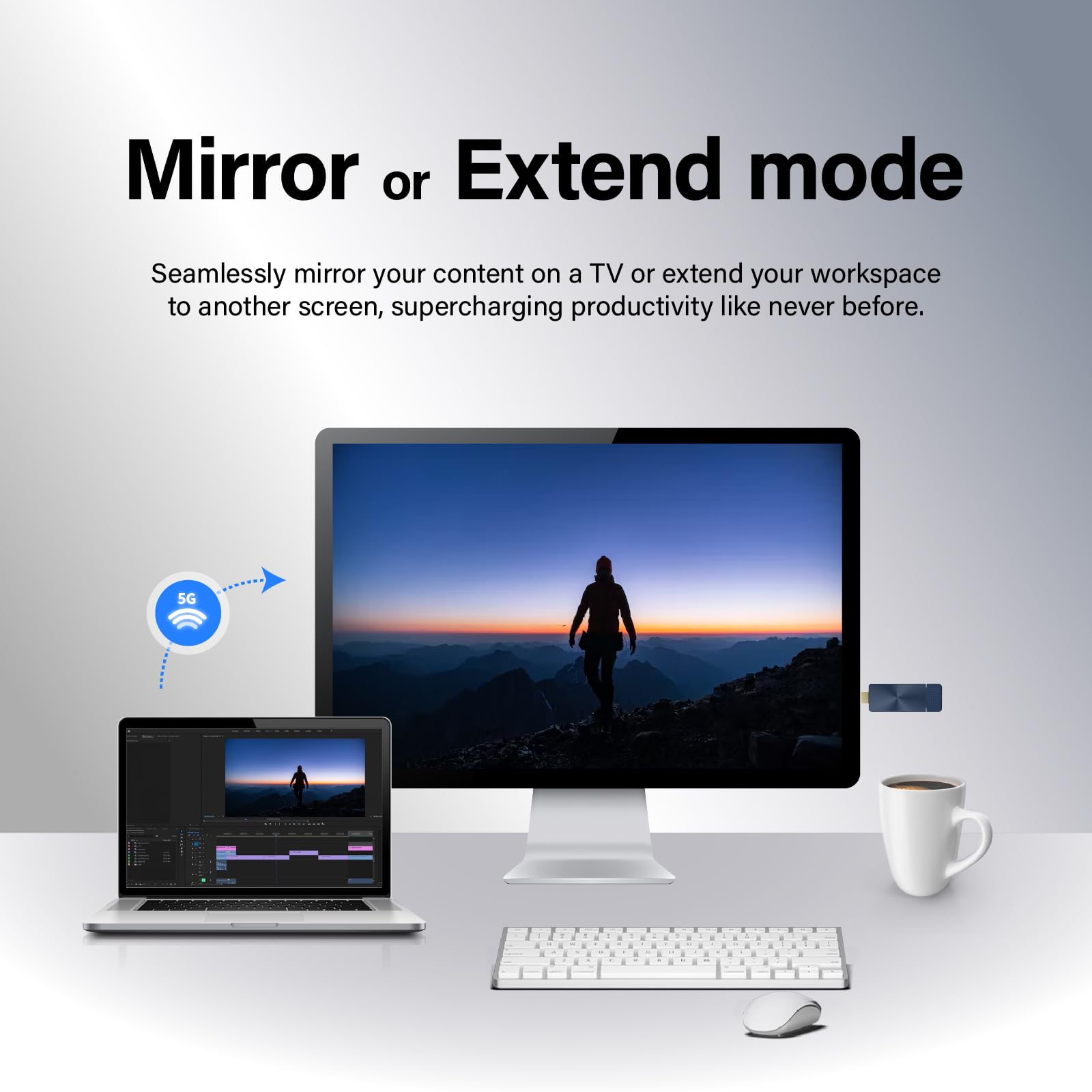 GK Cast Dongle, 4K/5G Wireless HDMI Display Adapter, High-Speed MIMO 2T2R WiFi HDMI, Supports Airplay/Miracast, 2 to 1 Split Screens.