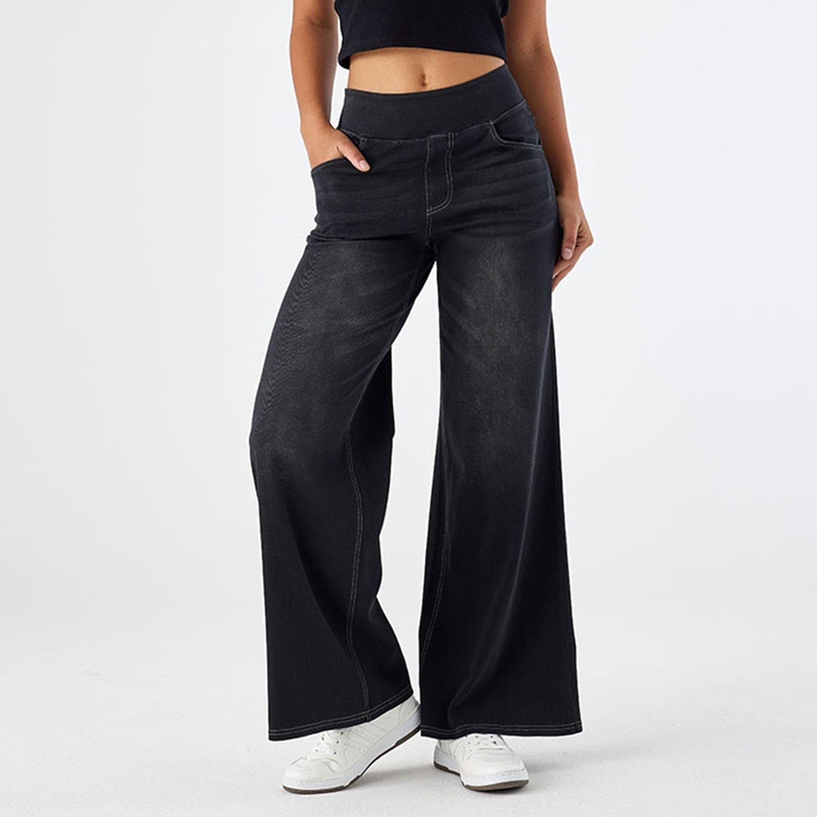 Pantalones de Trabajo Mujer, Pantalon Chandal Mujer, Pantalón Vaqueros de Pierna Ancha para Cintura Alta Elásticos Holgados Modernos con Corte Recto Joggers Pantalon