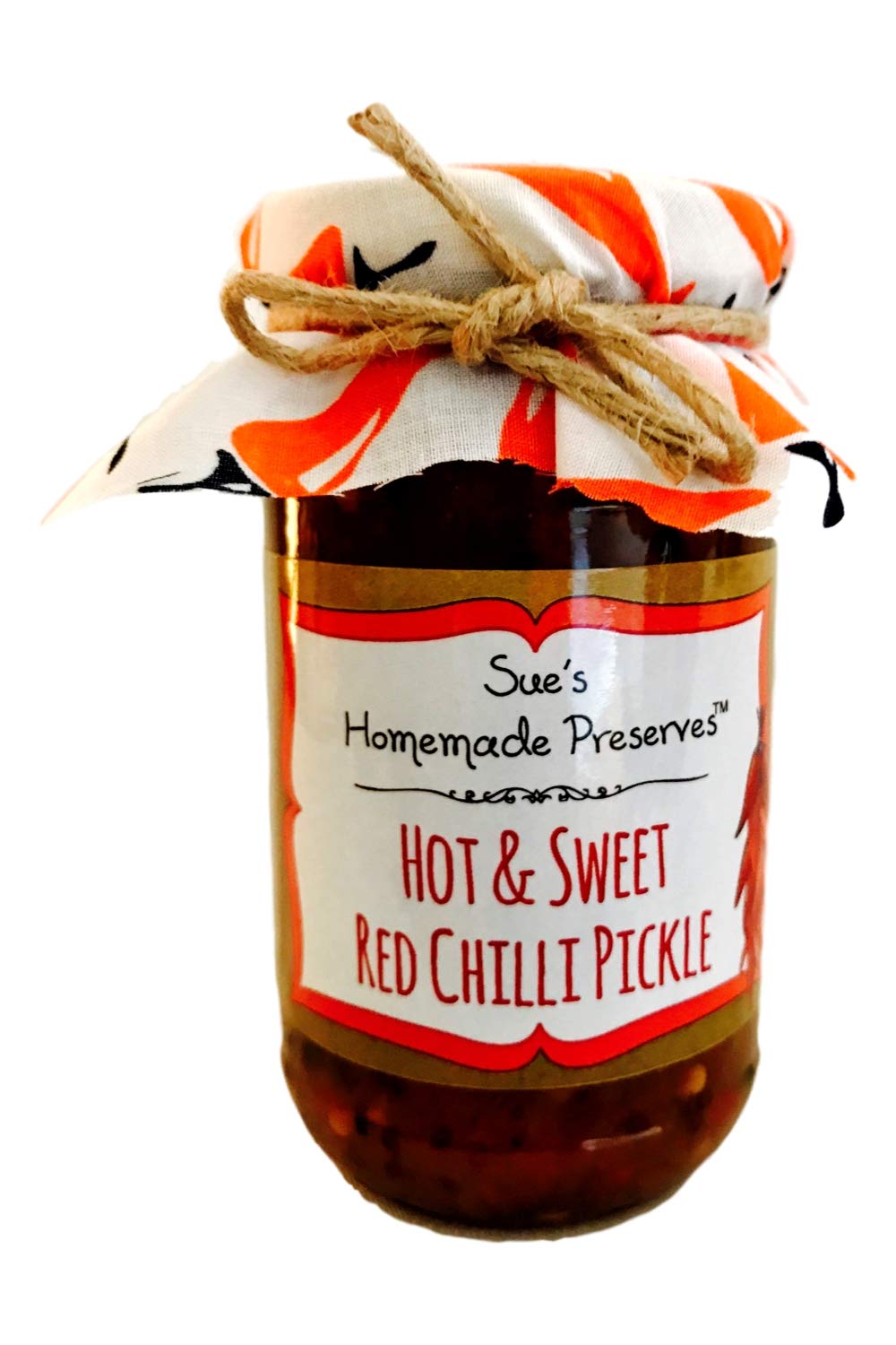 Sue's Homemade Preserves Hot & Sweet Red Chilli Pickle 200 Grams