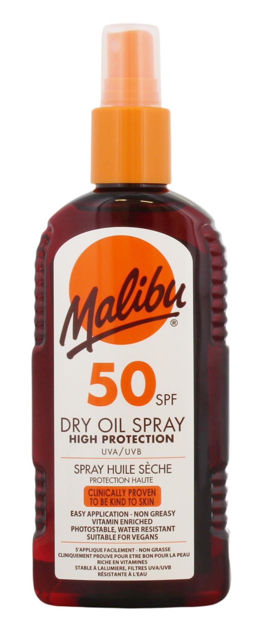Malibu Sun SPF 50 Non-Greasy Dry Oil Spray for Tanning, High Protection, Water Resistant, 200ml