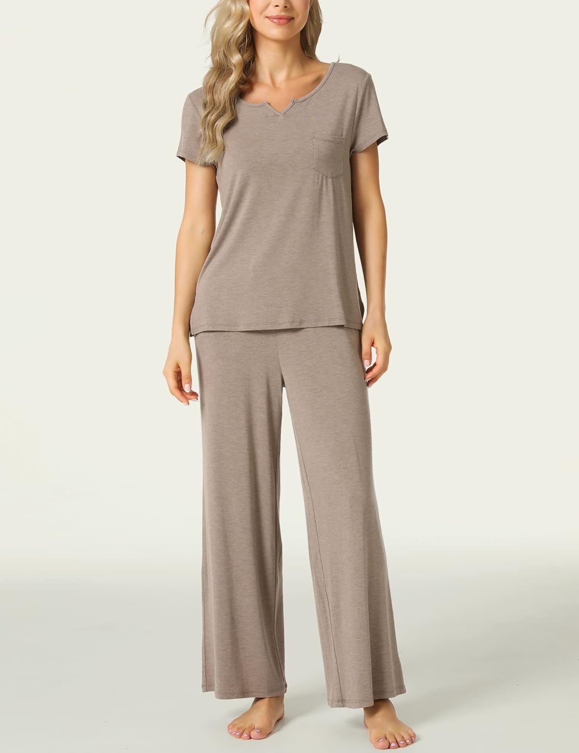 LazyCozy Womens Short Sleeve Pajama Sets - Viscose Made from Bamboo, 2 Piece Lounge Pj Set Sleepwear - Image 3