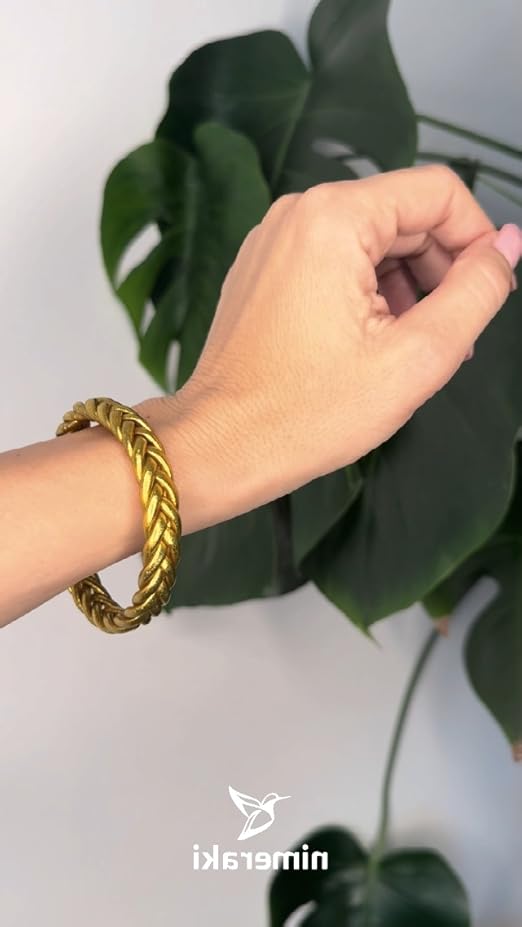 Ikaremin Autentico Bracciale Donna oro in Foglia d'Oro I Braccialetto donna Intreccio I Bracciali Donna I Bracciale portafortuna donna I Bracciale Donna oro I Bracciale Oro Donna I Regalo Donna