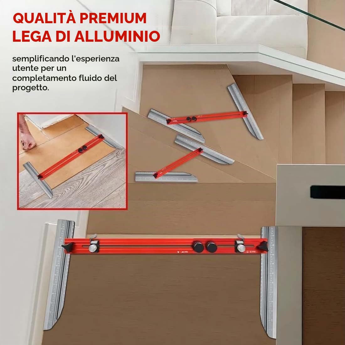 Stair Stencil Tool, Strumento di Misurazione delle Scale Lunghezza Regolabile in Lega di Alluminio, Strumento di Misurazione della per Gradini, Livelli, Scaffali e per Tagliare il Muro a Secco(1 Set)