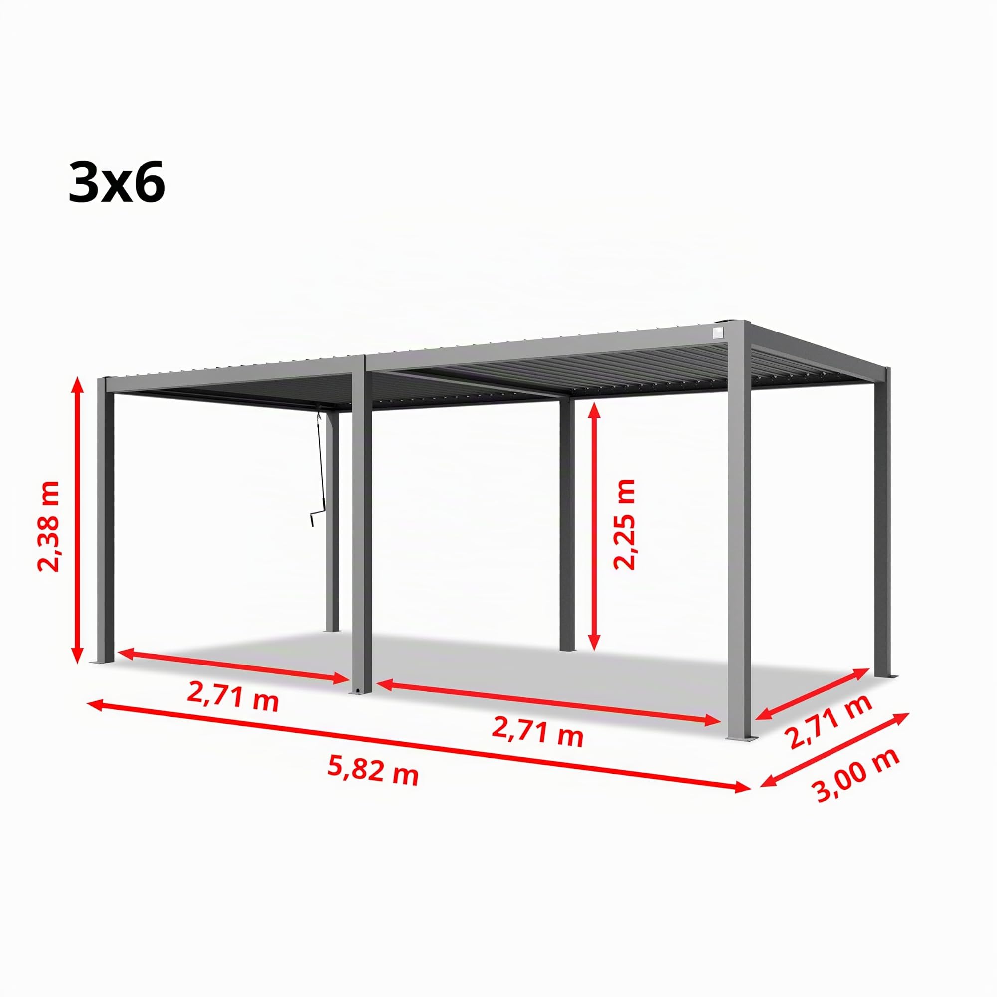 PRIMEYARD Pergola 3x6 m poteaux en Aluminium avec Lames orientables en Acier pavillon Gris