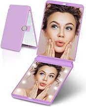 Portable Makeup Compact Mirrors p22, Adjustable Brightness Touch Switch Auto Power off 8 LEDs Lighted Mirror 1X & 2X Magnification Gifts for Women Her Teenage Girls Purple, One Size