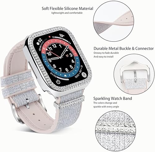 Miniatura 4 de Funda de silicona brillante compatible con Apple Watch Band de 1.496 pulgadas, 1.575 pulgadas, 1.614 pulgadas, 1.654 pulgadas, 1.732 pulgadas, 1.772