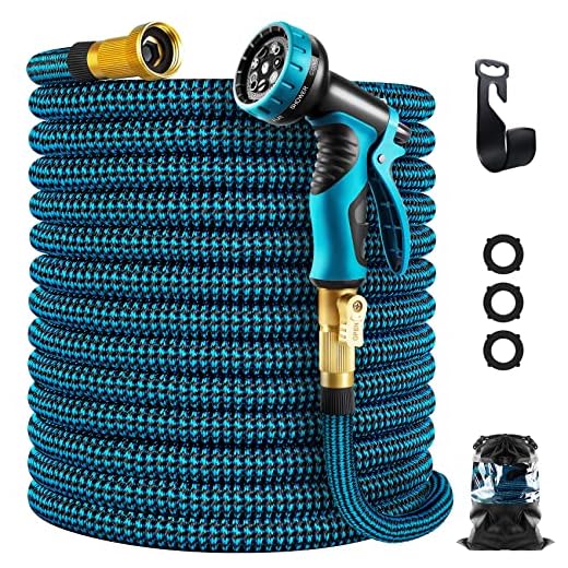 WHIMSWIT 100FT Garden Hose Expandable Hose, Flexible Water Hose with Spray Nozzle, Car Wash Hose with Solid Brass Connector, Leakproof Lightweight Expanding Pipe for Watering and Washing