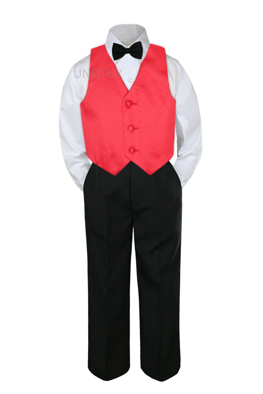 Camisa Blanca Chaleco Negro Y Corbata Roja Traje Para Hombre De