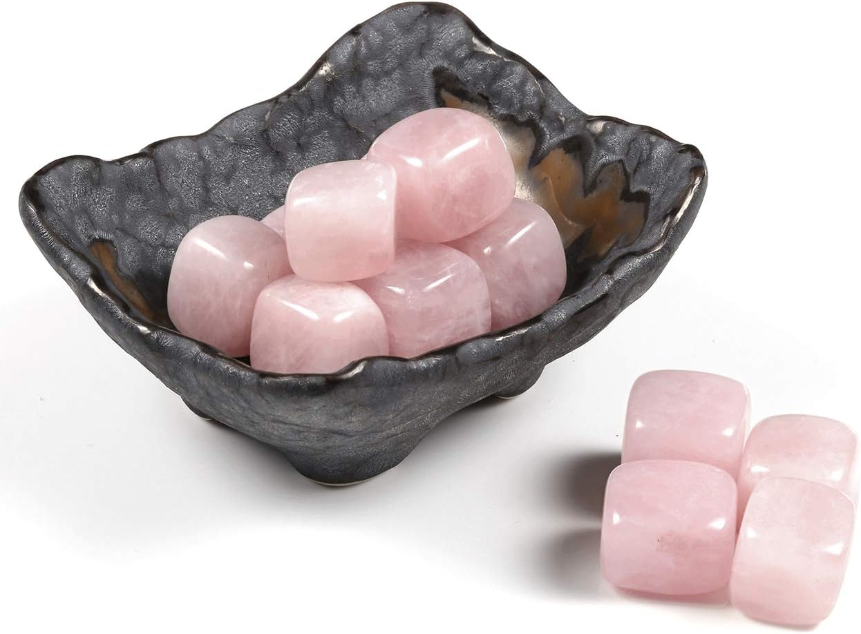 Jovivi 12pcs Irregular Natural Rose Quartz Chakra Healing Crystals Stones Kits Tumbled Gemstones w/Ceramic Holder Bowl for Reiki Meditation Spiritual Feng Shui Home Office Decor