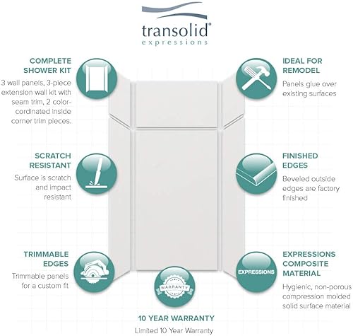 Miniatura 88 de Transolid EWKX483696-41 Expressions - Kit de pared de ducha de 6 paneles con extensión, 36 pulgadas de largo x 48 pulgadas de ancho x 96 pulgadas