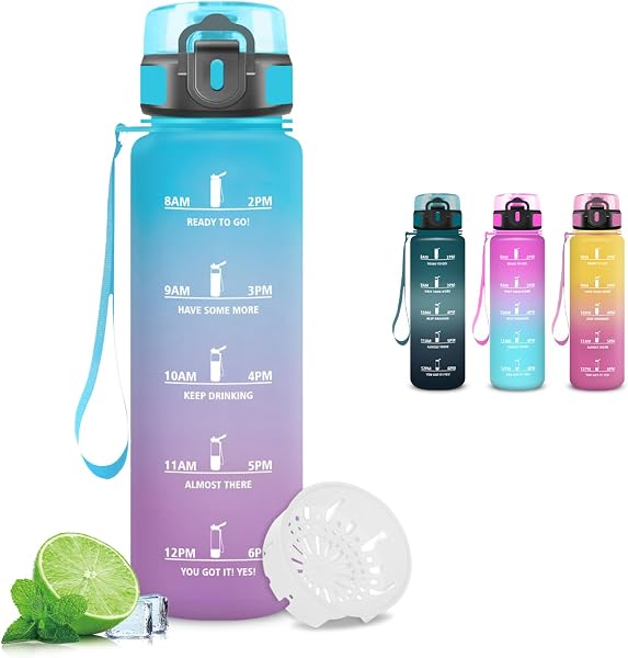 Gourde, Gourde 500ml, Bouteille Filtrante Anti-Fuite, Facile à Transporter, Bouteille d'eau pour Motivation, Facile à Nettoyer, pour Bureau, Voyage, Extérieur, Adulte, Camping, Voyage - 1