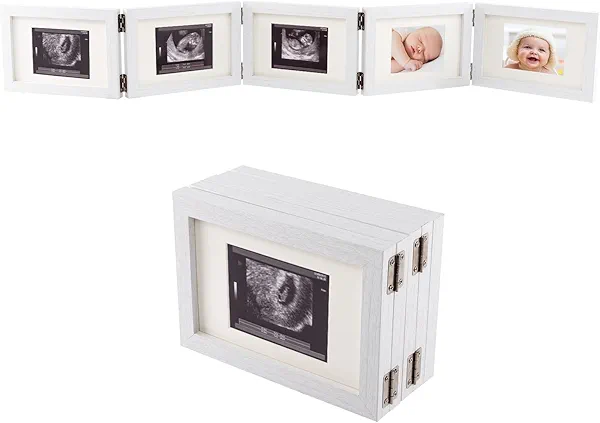 5 Folding Sonogram Picture Frame for Expecting Parents- 4.7" × 6.8" Baby Ultrasound Picture Frame Natural Wood Sonogram Pregnancy Frame Baby First Photo Frame for Pregnant Mom Gifts, Nursery Decor