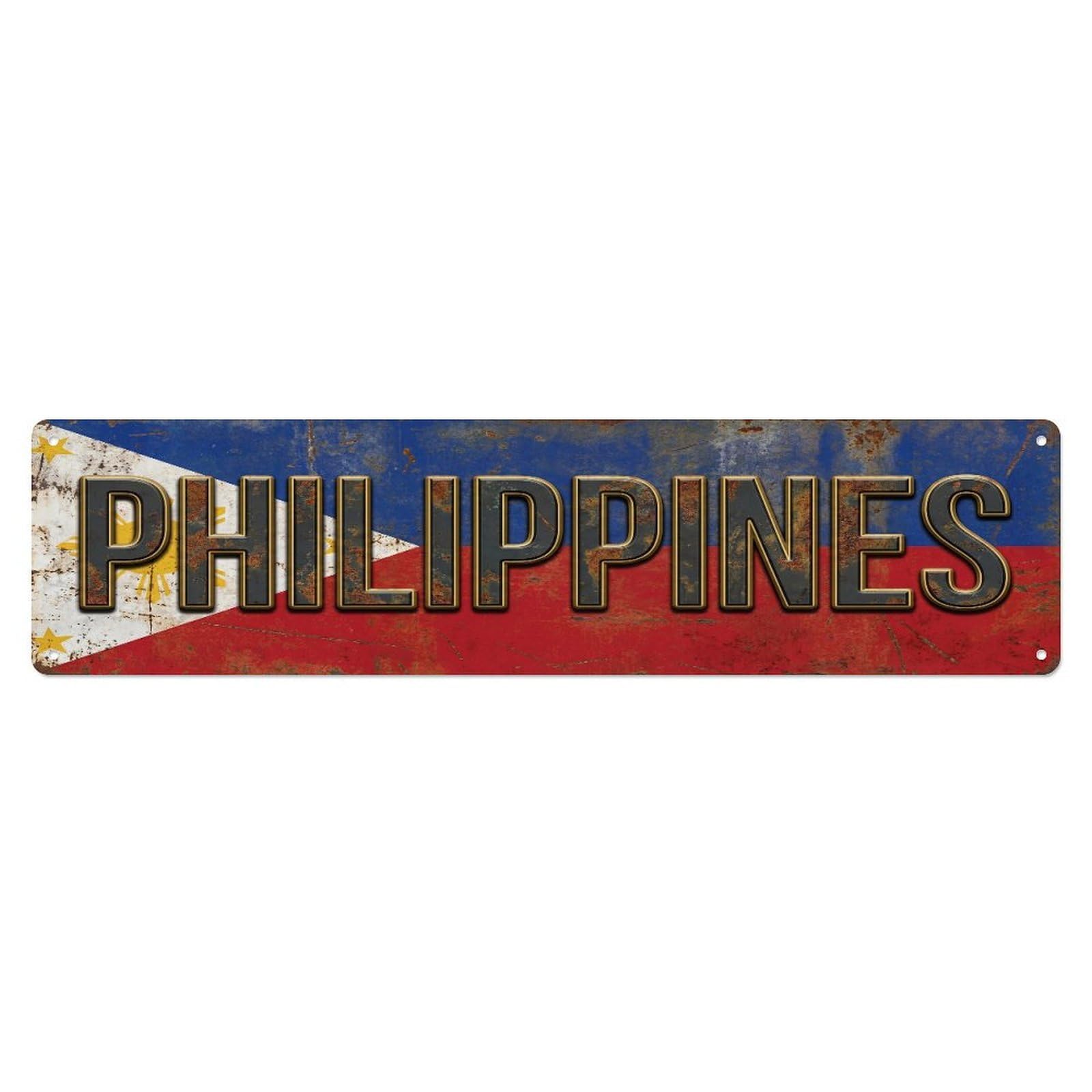 Fqcyn Style Metal Tin Sign Vintage Philippines Flag Pattern