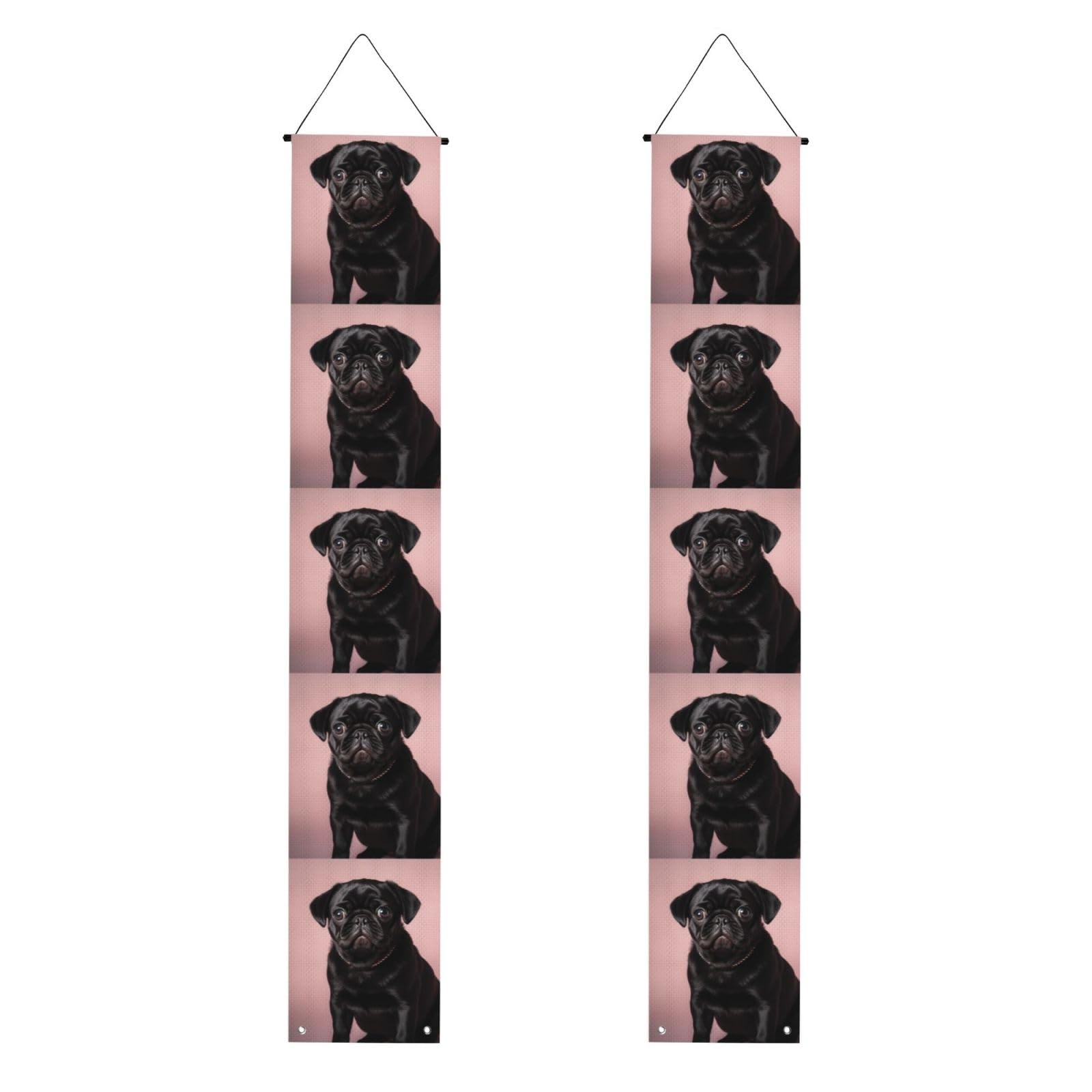 Cute Black Pug Porch Banner 2PCS, Summer Hanging Flag Party Porch Sign Front Door Hanging Decorations for Indoor Outdoor Holiday Yard Decor Wall Backdrop 71 x 12 Inch