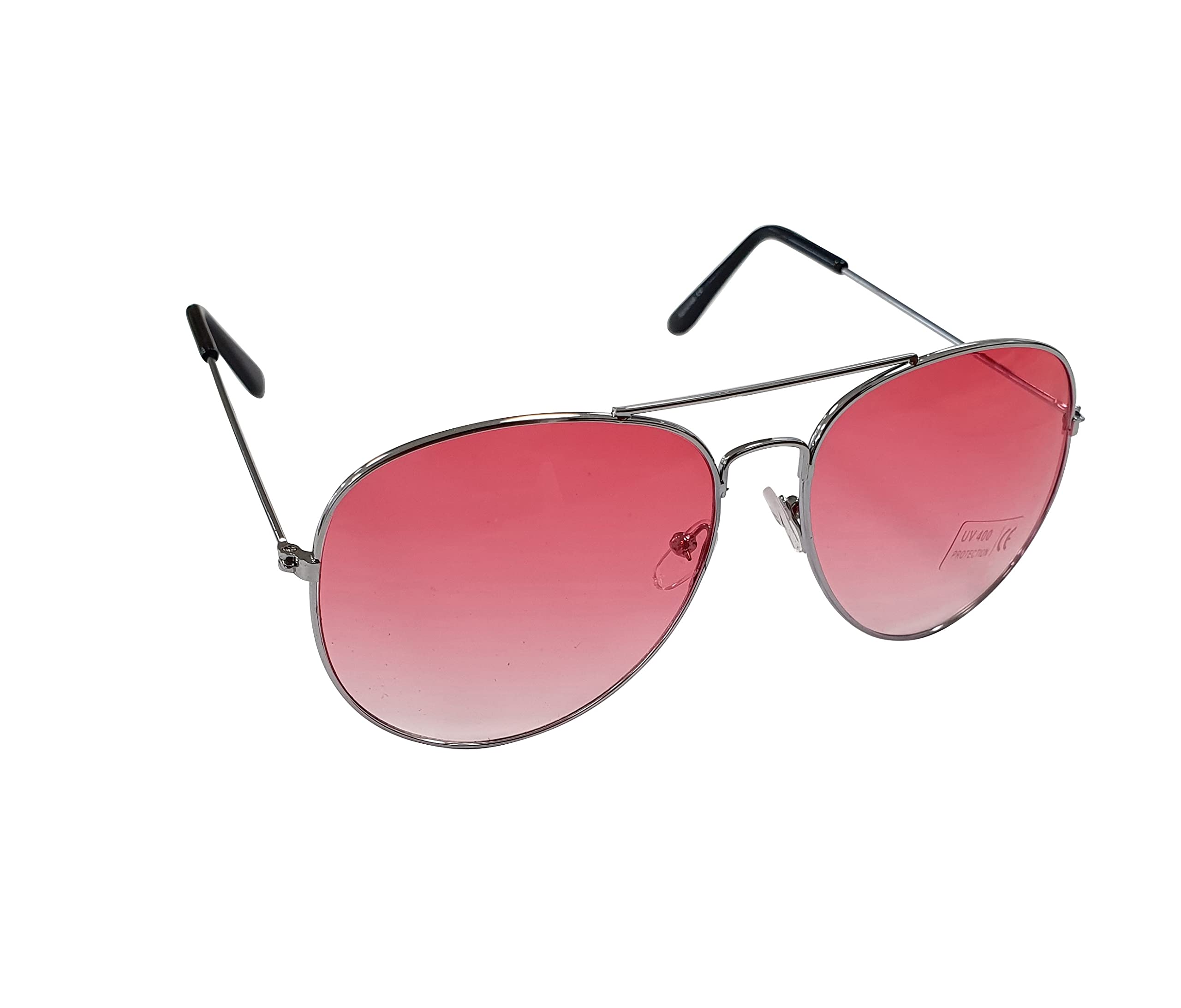 Komonee Unisex Silver Frame Pilot Style Pink Lens Sunglasses Set With Cloth Soft Case And Cleaning Cloth Designer Mens Womens Uv400 Protection Classic Shades