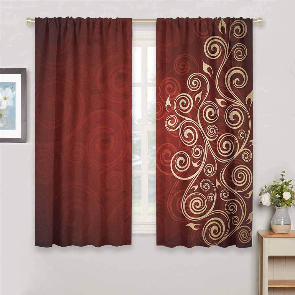Burgundy Blackout Curtain Set Floral Flower Swirl Ivy Image with Ombre Details Grunge Backdrop Artwork Kindergarten Shading Insulation W42 x L72 Inch White Ruby and Red