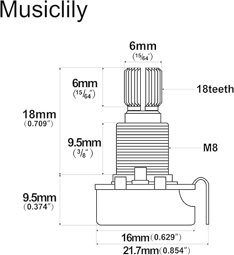 Miniatura 7 de Musiclily Macetas de guitarra B25K con rosca de latón profesional, potenciómetros cónicos lineales para guitarra eléctrica o bajo (juego de 2)