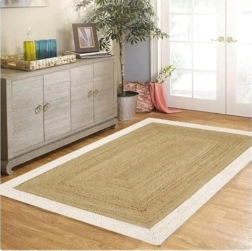 DHARVA LOOM White & Natural Jute Rug 7x11ft