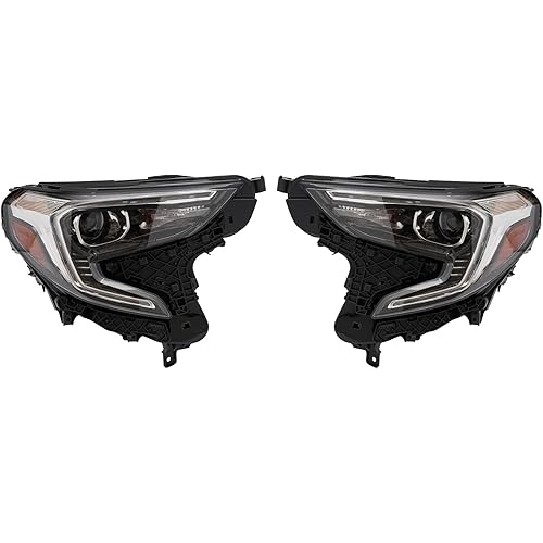 XIJIE For 2018 2019 2020 2021 GMC Terrain Full LED Headlights w/LED DRL Headlamps Assembly Driver Left Side and Passenger Right Side Black Housing Clear Lens