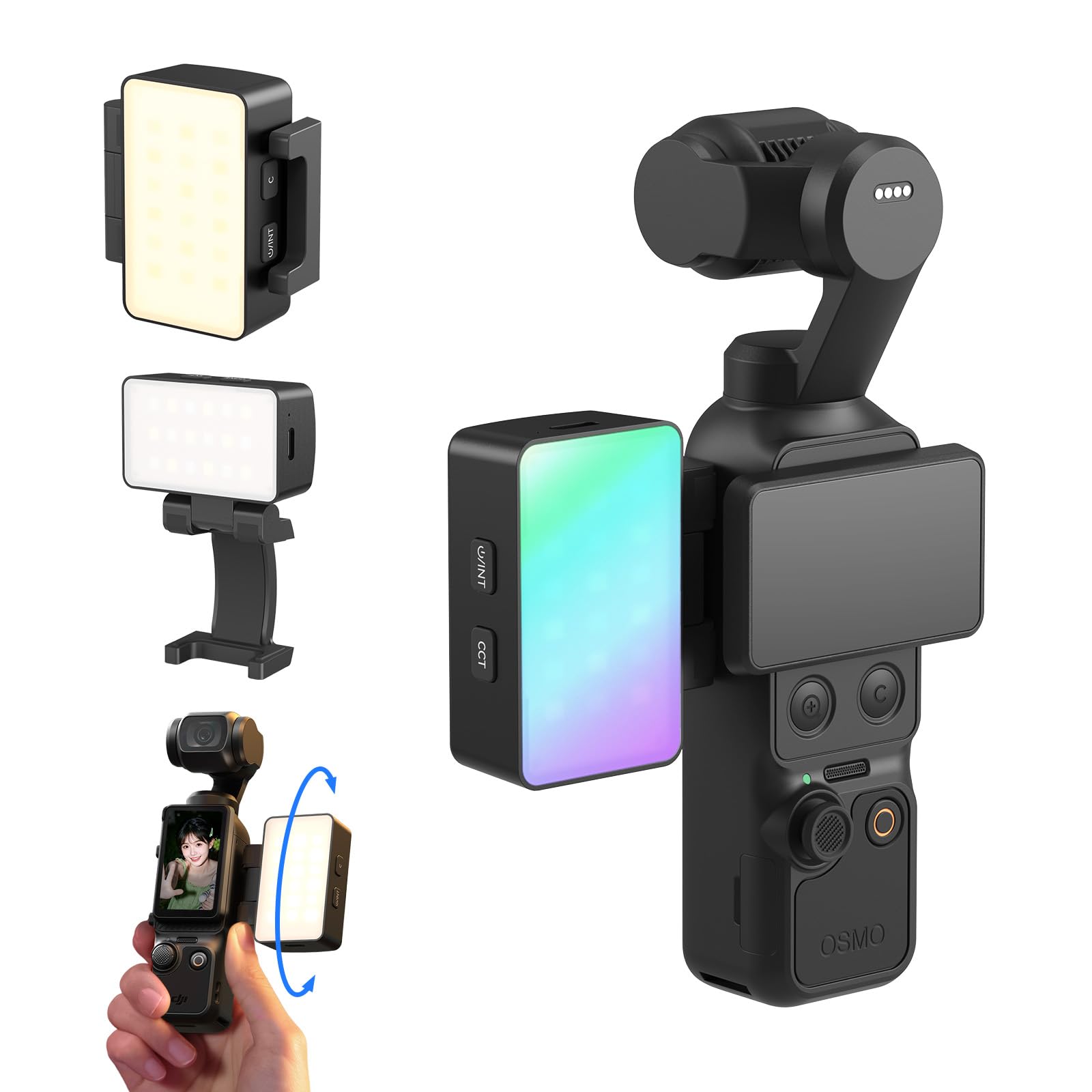 SMALLRIG Éclairage vidéo LED RGBWW pour DJI Osmo Pocket 4/3, avec Batterie 650 mAh, CCT et RGB 2700K-6500K, Orientation 360°, Idéal pour Les Selfies, Vlogs, Créateurs de Contenu - 5745