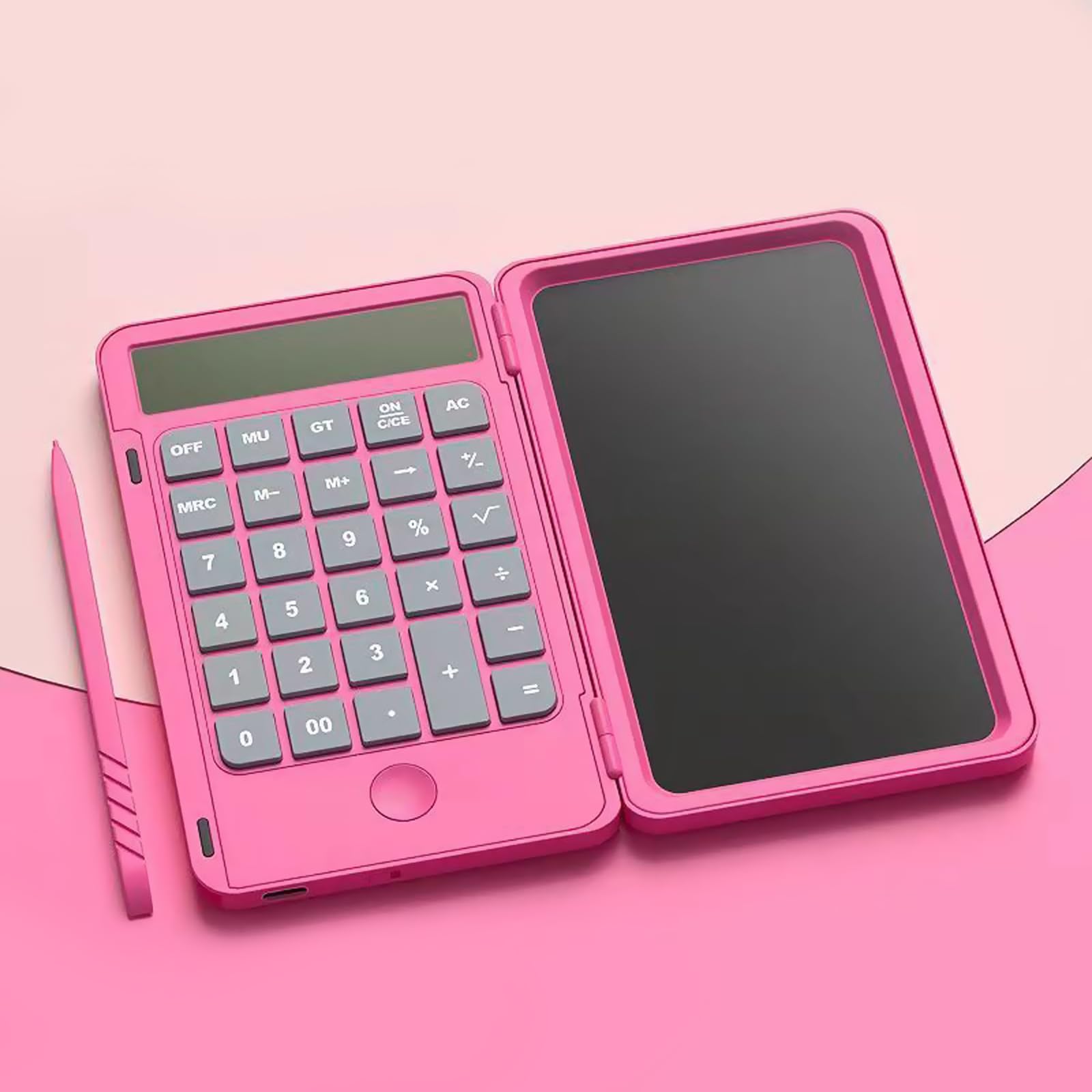 Maizoon Basic Office Calculator With 6 Inch LCD Writing Tablet - Rechargeable Foldable Portable Wordpad For Business, Learning, Students - Pink