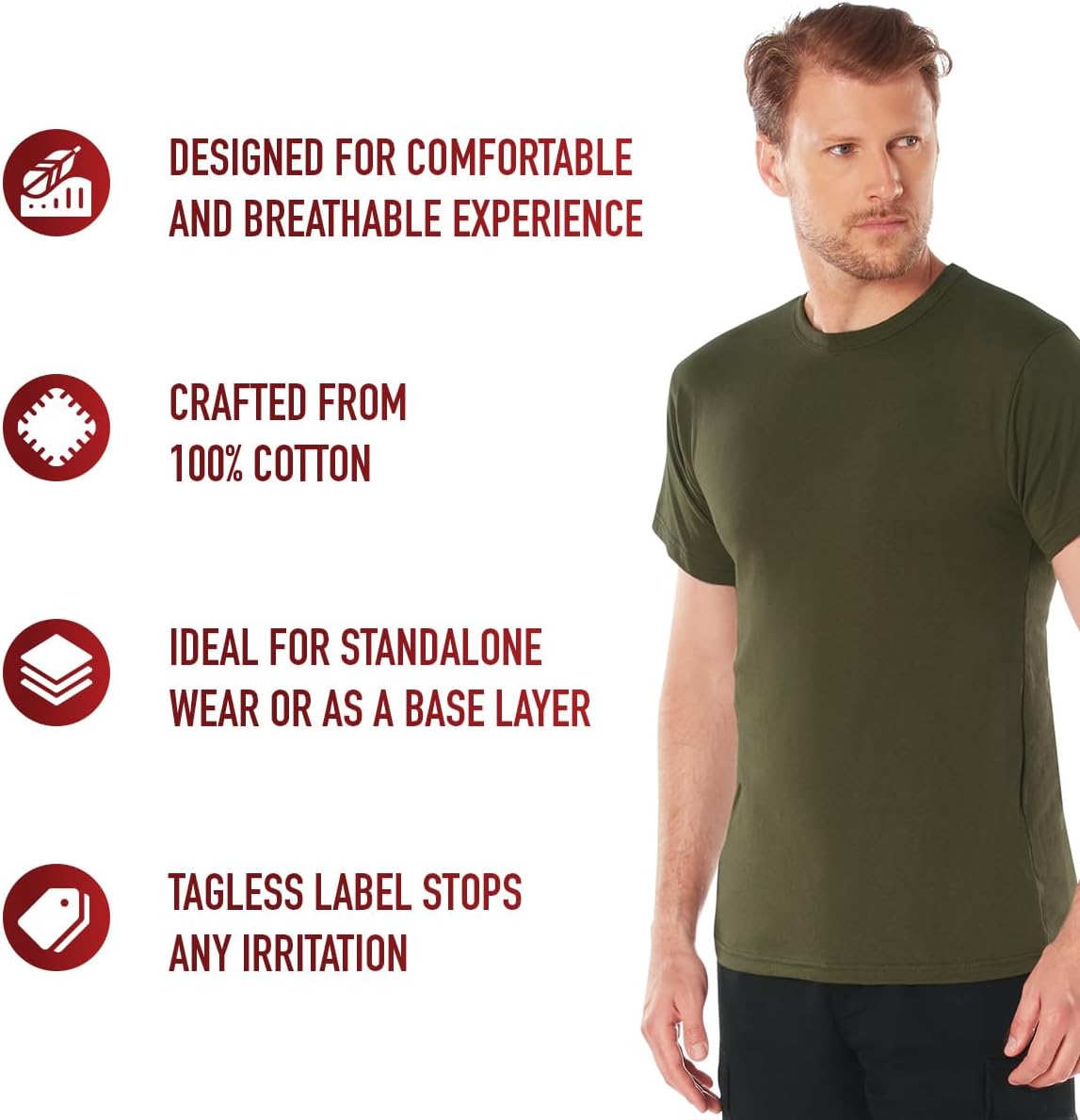 Rothco 100% Cotton T-Shirt – Standard Fit Crew Neck Base Layer Tee Shirt, Olive Drab, 2XL - Image 5