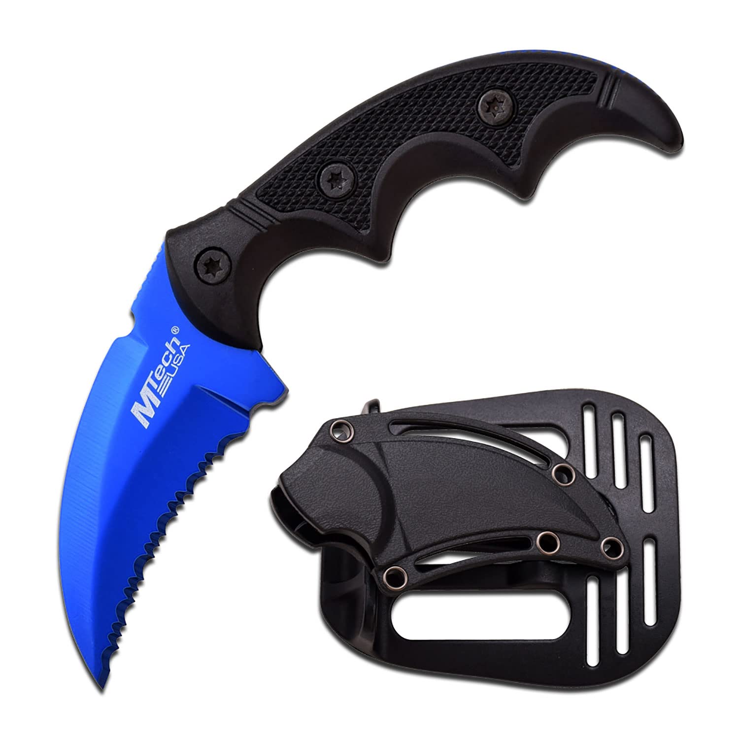 MTech USA - Fixed Blade Knife - Fully Serrated Stainless Steel Hawkbill Blade Matte Aluminum Handle w Textured