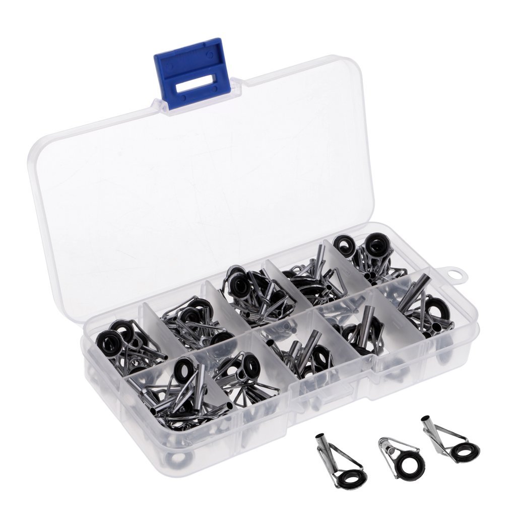 Inzopo 80Pcs/box Heavy Duty Sea Boat Fishing Rod Guides Top Tips Pole Rod Eye Rings, 10 Mixed Sizes