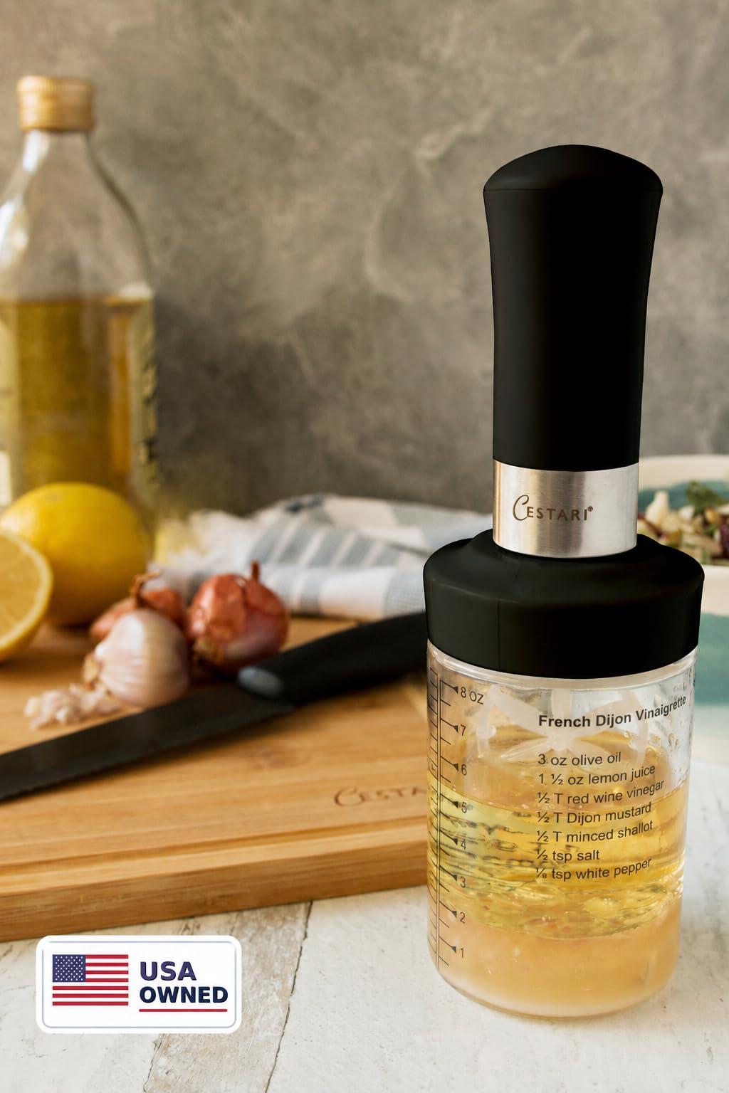 GlasSalatDressingFlasche: hochwertiger BorosilikatSalatDressingShaker mit MixerEinsatz, auslaufsicherer SalatDressingMixer und Spender mit Maßen und Rezepten, wiederverwendbare