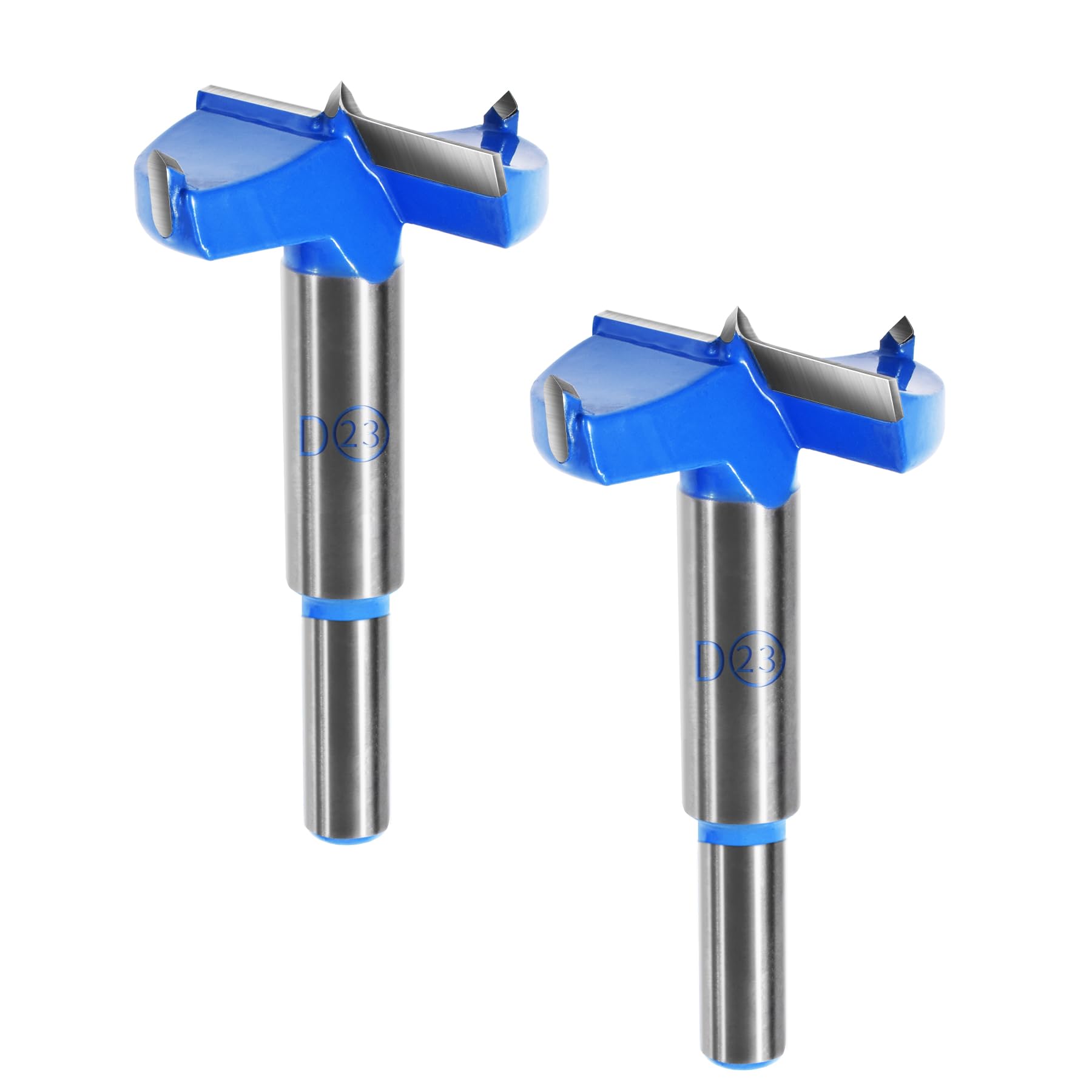 FOCMKEAS 23mm丨0.91 Inch Forstner Drill Bit with Round Shank Double-Flute Tungsten Carbide Wood Hole Saw for Plastic, Hard Wood, Woodworking Hinge Hole Drilling Boring Bits Cutter 2 Pcs Blue